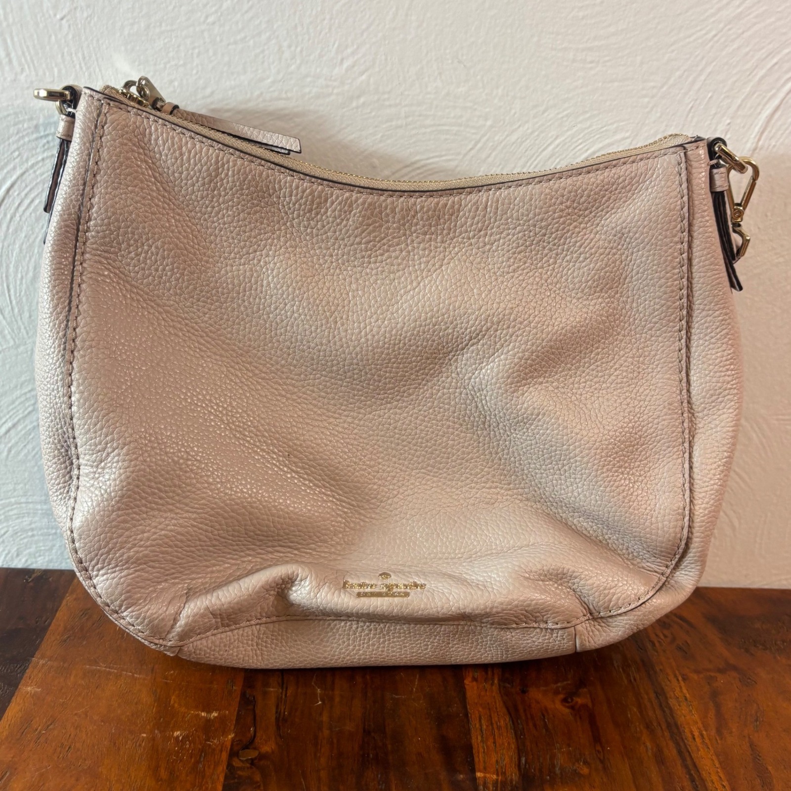 Kate Spade New York Taupe Pebbled Leather Hobo Shoulder Bag Gold Hardware